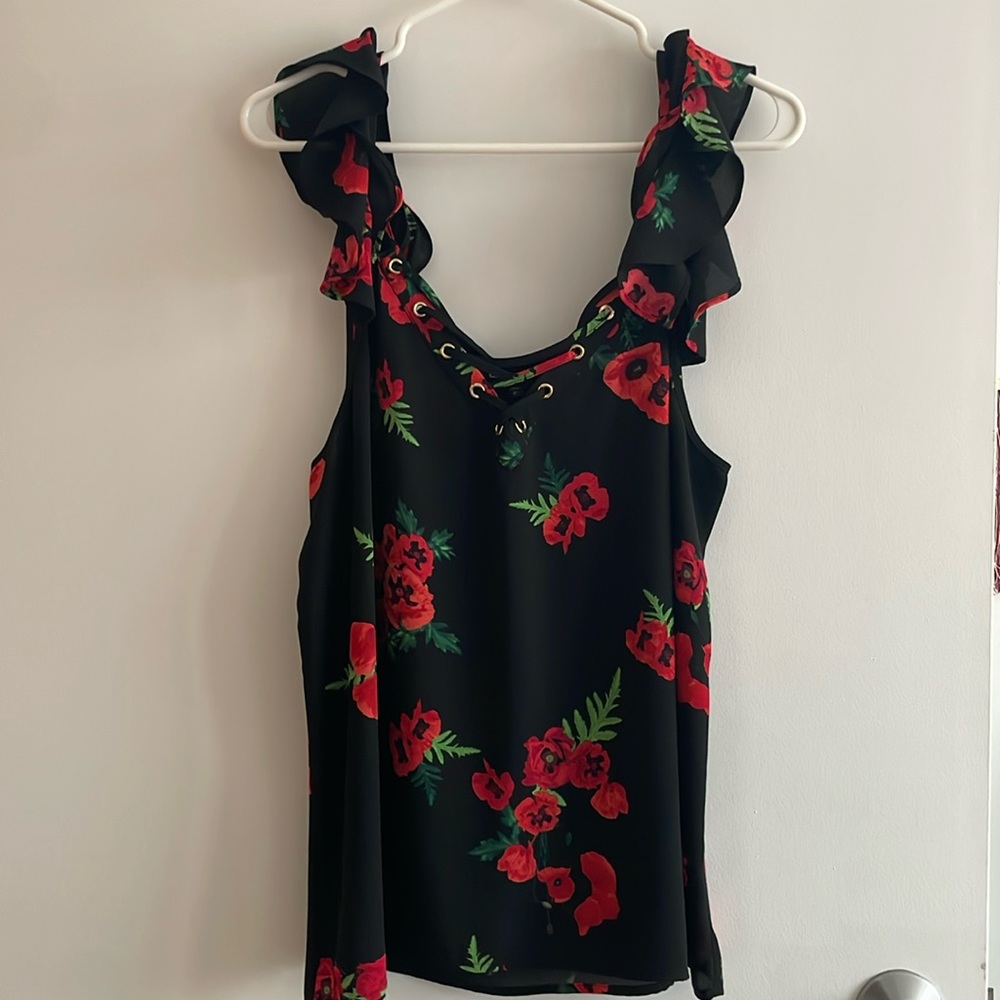 Express Floral Flutter Sleeve Tank